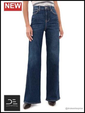 Wide Leg High Rise Stretch Denim Jeans